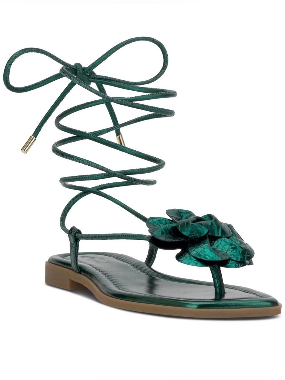 I.n.c. International Concepts Women's Gilma Flower Flat Sandals Emerald Smooth